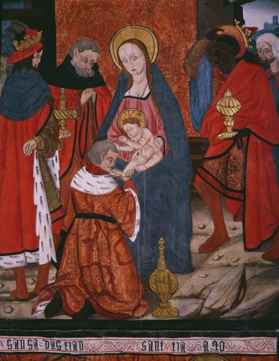 Adoração dos Magos, painel da Igreja de San Andrés de Tortura, final do século XV ao início do século XVI (madeira pintada) de Spanish School