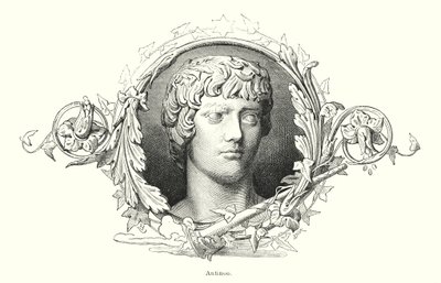 Antinous, Bithnyian Greek youth e favorito do Imperador Romano Adriano (litho) de Spanish School