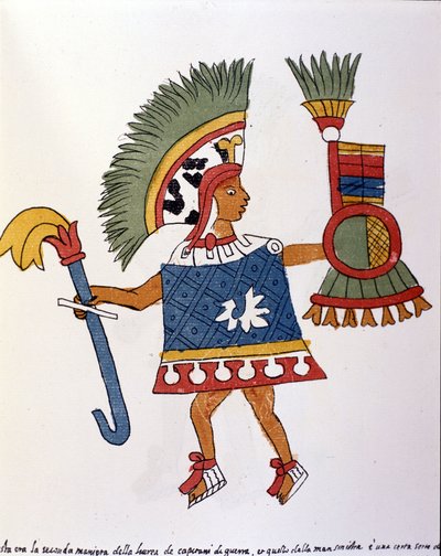Guerreiro asteca no Codex Vaticanus 3738 (Codex Vat. Rios). Fac-símile do manuscrito do dominicano Pedro de los Rios, entre 1570 e 1589, Bibl. Vaticano. de Spanish School