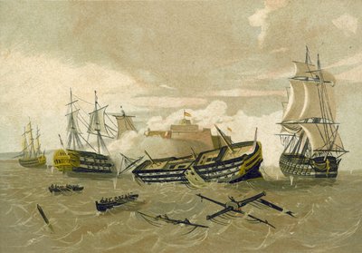Frota britânica atacando Castillo del Morro, Cuba, em 1761 de Spanish School