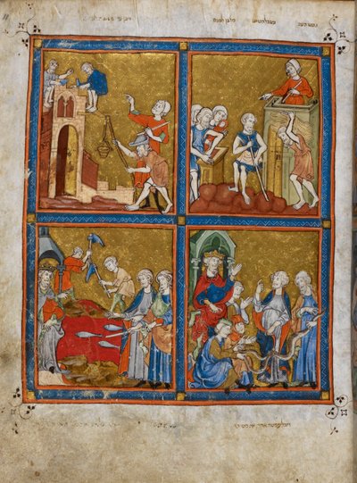 Construindo as cidades do Faraó; a escravidão dos israelitas; a praga de sangue; A cobra de Aaron engolindo outras duas de Spanish School