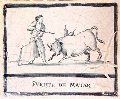 Cena de tourada em um azulejo antigo - The Killing Stage (ceramic) de Spanish School