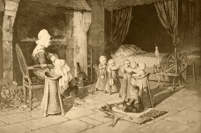 Casa de crianças em uma aldeia, depois de uma pintura de Haag, do &39;Álbum Artistico&39;, publicado c.1890 de Spanish School