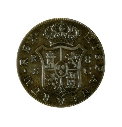 Moeda de 8 Reais Espanhóis, moeda castelhana, tocada em Sevilha durante o reinado de Carlos IV (1748-1819) de Spanish School