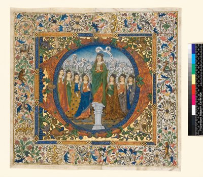 Colagem com inicial historiada e margem de um Saltério Coral, c. 1482-1492 (pergaminho) de Spanish School