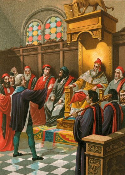 Columbus antes do Senado em Veneza de Spanish School
