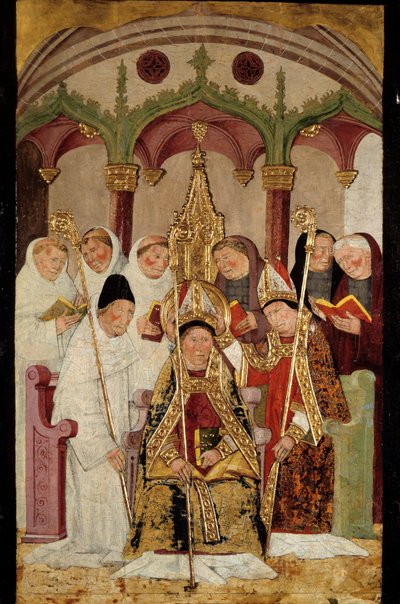 Consagração de uma pintura eveque sobre madeira da Escola Espanhola. Século XV Bayonne, Museu Bonnat de Spanish School