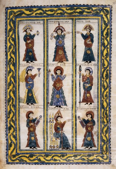 Concílio de Bispos Hispânicos sob a ocupação visigótica entre 506 e 679 provavelmente um Concílio de Tolede, das Glosas Emilianenses, 992-994 (manuscrito iluminado) de Spanish School