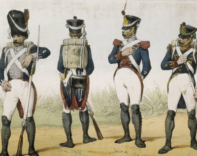 DE SOTTO, Serafim Maria, Conde de Clonard (1793 - 1862). Historia organica de las armas de Infanteria y Caballeria espanolas. 1851 - 1859. Os soldados de infantaria durante o reinado de Fernando VII de Espanha. Granadeiro, espingardeiro, sargento e chasseu de Spanish School