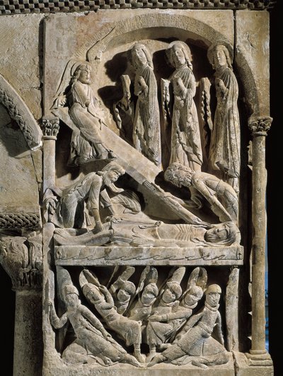 Deposição de Cristo. Escultura feita pelo mestre de São Domingos de Silos (século XII). Relevo sobre pedra. de Spanish School