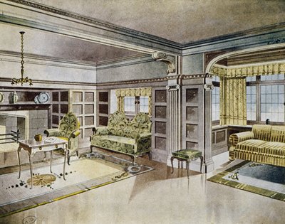 Design das salas de estar, por volta de 1900, Espanha, século XX de Spanish School