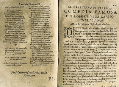 ESPINEL, Vicente (1550-1624). Músico e poeta clássico espanhol; VEGA CARPIO, Felix Lope de (1562-1635). "El cavallero de Yllescas", comédia incluída em "Parte catorze de las comedias de Lope de Vega", compilação publicada em Madrid pela viúva de Fernan de Spanish School