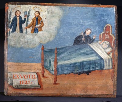 Ex Voto dedicado a SS. Cosme e Damião em gratidão pela cura de uma mulher doente, 1821 de Spanish School