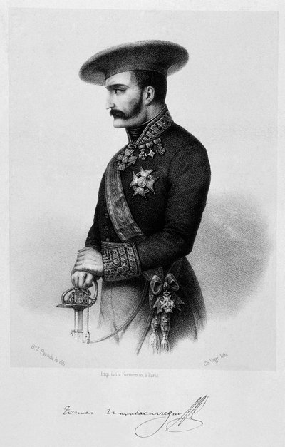 Primeira Guerra de Carlist (1833-1840): retrato do General de Carlist Tomas Zumalacarregui (1788-1835) de Spanish School