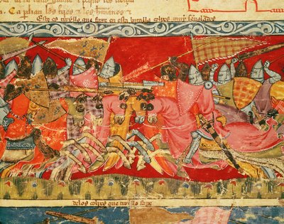 Fol.110r Batalha entre gregos e troianos, do Codex Benito Santa Mora de Spanish School