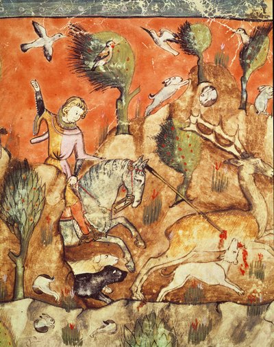 Fol.178v Um caçador perseguindo um cervo, do Codex Benito Santa Mora de Spanish School