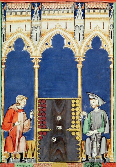 Fol.85v Dois jogadores de gamão, do livro de jogos, xadrez, dados e tabuletas, 1282 de Spanish School