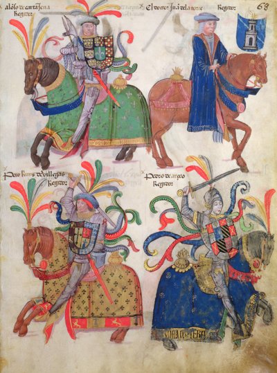 Quatro cavaleiros, do Livro dos Caballeros de la Cofradia de Santiago de Spanish School