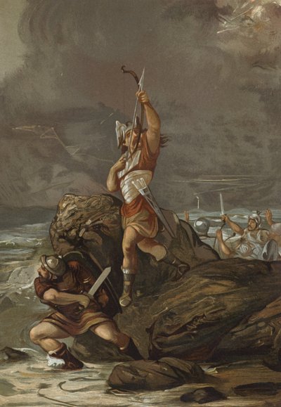 Gauleses disparando flechas no céu em uma tentativa de acalmar uma tempestade de Spanish School