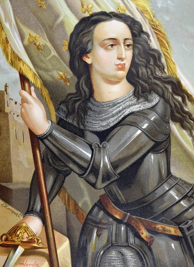 JOÃO DE ARC, Santo (1412-1431). A heroína francesa durante a Guerra dos Cem Anos. Ilustração de Hombres y mujeres celebres, de Juan Landa Seix de Spanish School