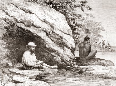 Jules Crevaux, durante a sua exploração da Guiana Francesa em 1878, à sombra de uma rocha nas margens do rio Oiapoque ou Oiapoque de Spanish School