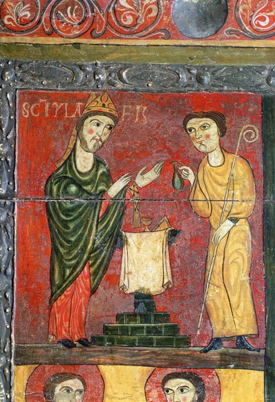 Missa de São Hilário, altar, detalhe, primeira metade do século XIII (tempera sobre madeira) de Spanish School