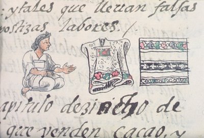 Ms Palat. 218-220 Livro IX Um comerciante asteca vendendo mantos, do códice florentino por Bernardino de Sahagun, c.1540-85 de Spanish School