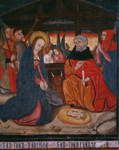 Natividade, painel da Igreja San Andres de Tortura, final do século XV e início do século XVI (madeira pintada) de Spanish School