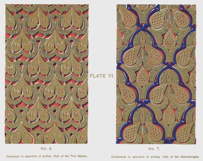 Ornamento em espandrilhas de arcos, Salão das Duas Irmãs, Ornamentos em espandrilhas de arcos, Salão dos Abencerrágeos (cor litho) de Spanish School