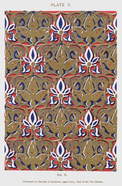 Ornamento na lateral das janelas, história superior, Salão das Duas Irmãs (cor litho) de Spanish School