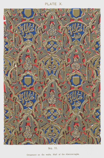 Ornamento nas paredes, Hall dos Abencerrages (cor litho) de Spanish School