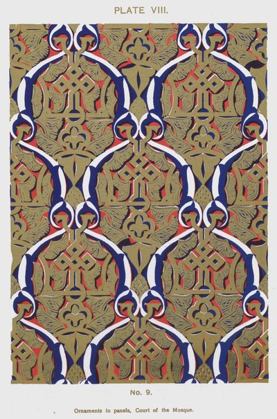 Ornamentos em painéis, Court of the Mosque (cor litho) de Spanish School