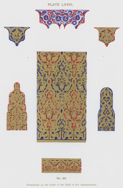 Ornamentos nas paredes do Salão dos Embaixadores (cor litho) de Spanish School