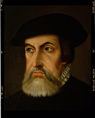 Retrato de Hernan Cortes (1485-1547) (óleo sobre tela) de Spanish School