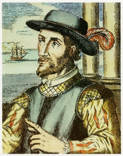Retrato de Juan Ponce de Leon (1474 - 1521) (gravura colorida à mão). de Spanish School
