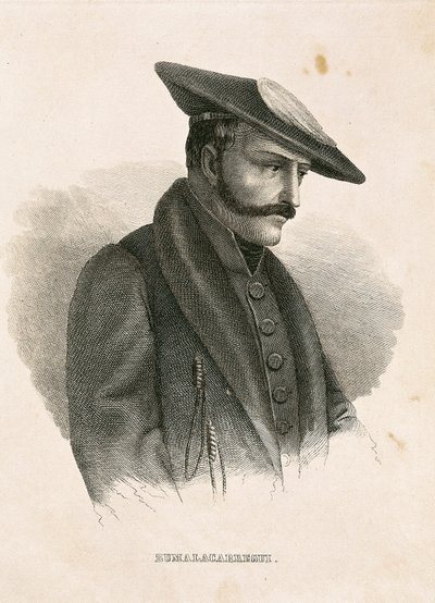 Retrato de Tomas ZUMALACARREGUI (1788-1835), personagem da Campanha Espanhola ou Guerra da Independência e Primeira Guerra de Carlist (gravura) de Spanish School