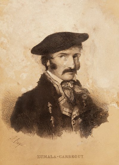 Retrato de Tomas ZumalaCarregui (1788-1835), personagem da Campanha Espanhola ou Guerra da Independência e Primeira Guerra de Carlist (gravura) de Spanish School