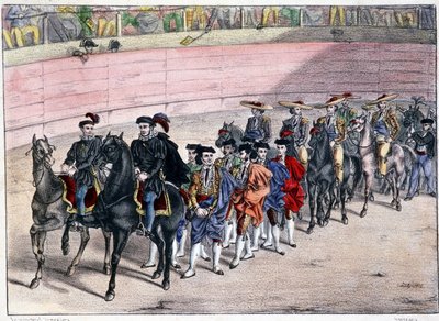 Lançamento da quadrilha, corrida na Espanha, sd litográfico. Século XIX de Spanish School