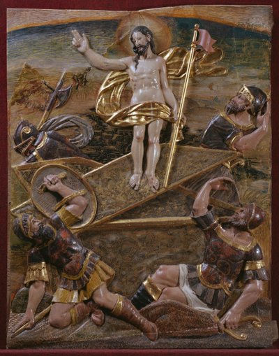 Ressurreição, detalhe de retábulo renascentista (madeira pintada e dourada) de Spanish School