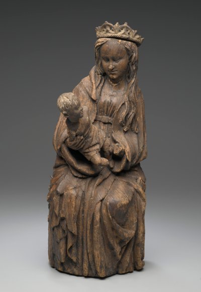 Figura sentada da Virgem segurando o menino Jesus (madeira) de Spanish School