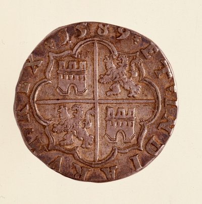 Moeda de prata (8 reais) de Espanha: reinado de Filipe (Filippo ou Philippe) II (1556-1598). 1589 Diam. 3,5 cm Nápoles, museo archeologico de Spanish School