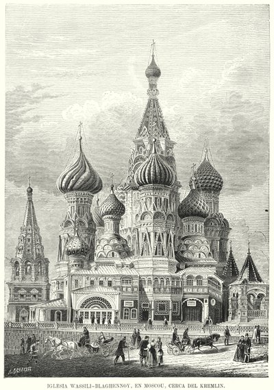 Catedral de São Basílio, Praça Vermelha, Moscovo, Rússia (Litho) de Spanish School