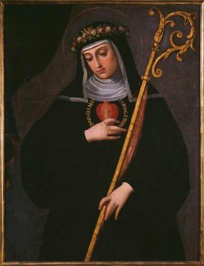 Santa Gertrudes, a Grande, carregando o sagrado coração de Jesus de Spanish School