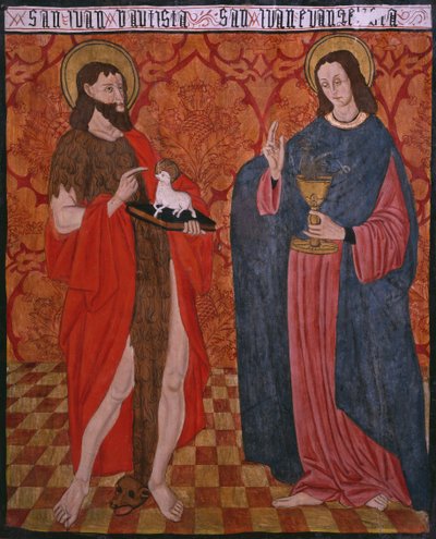 São João Batista e São João Evangelista, painel da Igreja San Andrés de Tortura, final do século XV e início do século XVI (madeira pintada) de Spanish School