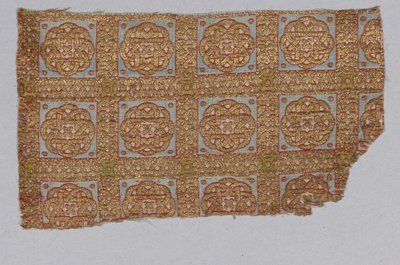 Fragmento têxtil do Dalmatic de San Valerius (seda, substrato animal dourado em torno de um núcleo de seda) de Spanish School