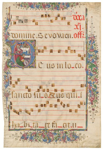 O fariseu e o publicano, inicial "D" historiada sobre uma folha, segunda metade do século XV (manuscrito iluminado gradual sobre velino) de Spanish School