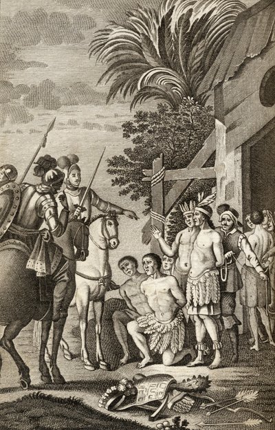 A conquista espanhola do Chile por Alonso de Ercilla, de &39;La Araucana&39;, publicou Barcelona, 1827 (gravura) de Spanish School
