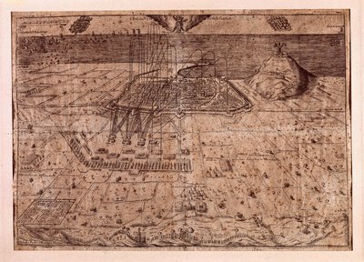 O levantamento da Catalunha ou a guerra dos colhedores (1640-1659), o quartel-general de Barcelona por mar e terra pelas tropas de Filipe IV de Espanha (1605-1665). Gravura de 1652. Museu de História da Cidade, Barcelona. de Spanish School