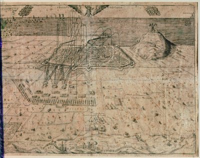 O cerco da cidade de Barcelona pelas tropas do rei Filipe IV durante a Guerra dos Ceifadores de 1640-52 (gravura) de Spanish School