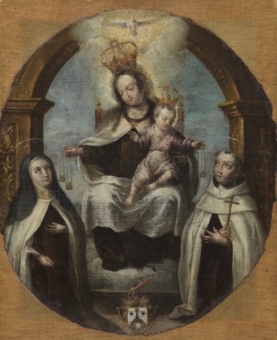 Virgem e Criança entre Santa Clara e São Domingos, c.1700 de Spanish School